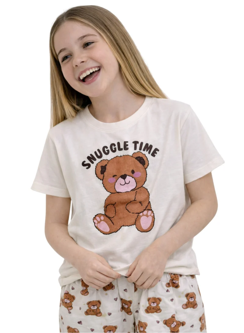 فكتور اند جين Girls’ Pajama Set – “Snuggle Time” Teddy T-Shirt & Printed Jogger Pants